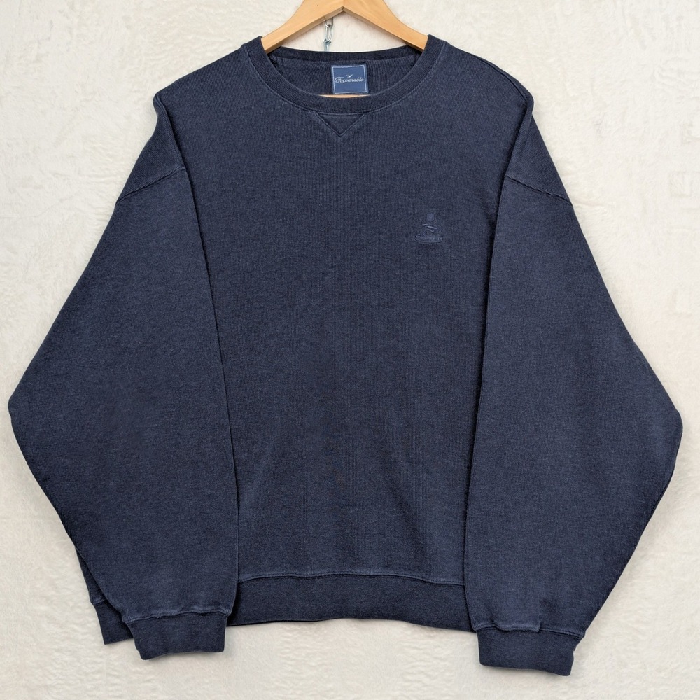 VTG Faconnable Sweatshirt Men's 2XL Navy Blue Embroidered Oversized Crewneck 90s